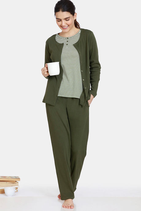 Zivame Cozy Ribbed 2 Top & 1 Bottom Lifewear Set - Leaf Clover — image 5